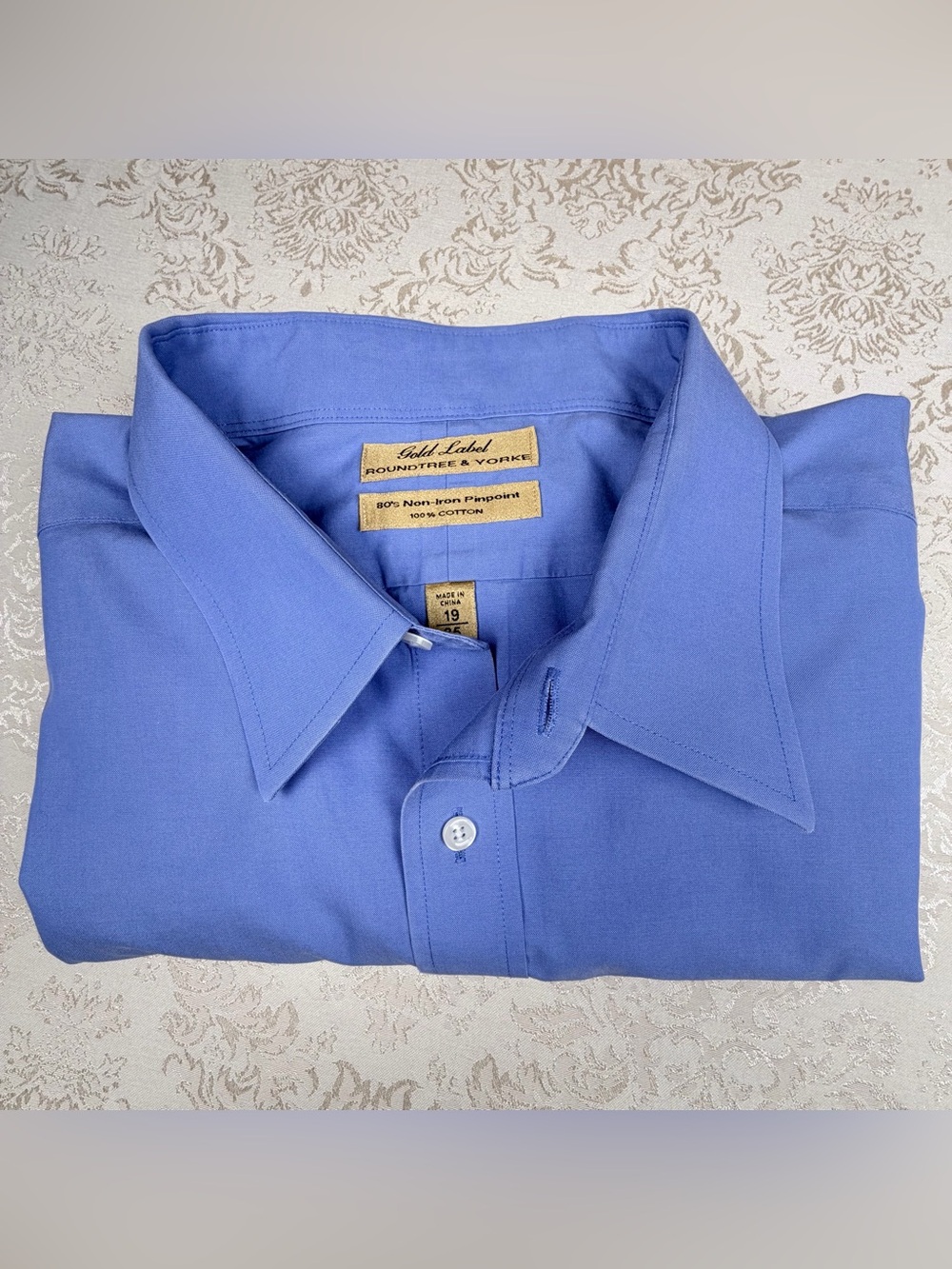 Roundtree & Yorke Gold Label 80’s Pinpoint Non-Iron Cotton Shirt, 19, 35 Big
